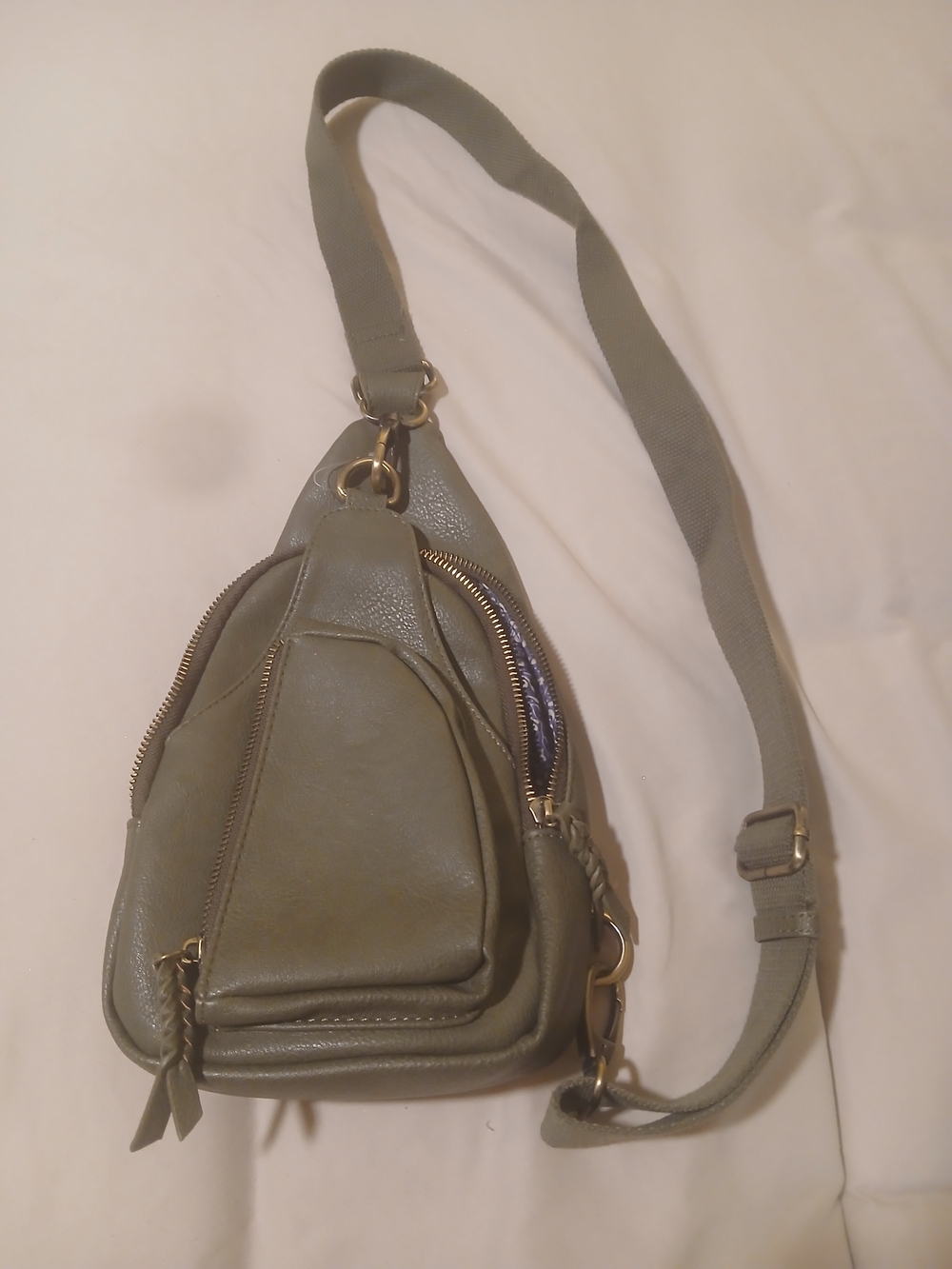 Antik Kraft Olive Green Crossbody Sling Bag with Gold Hardware